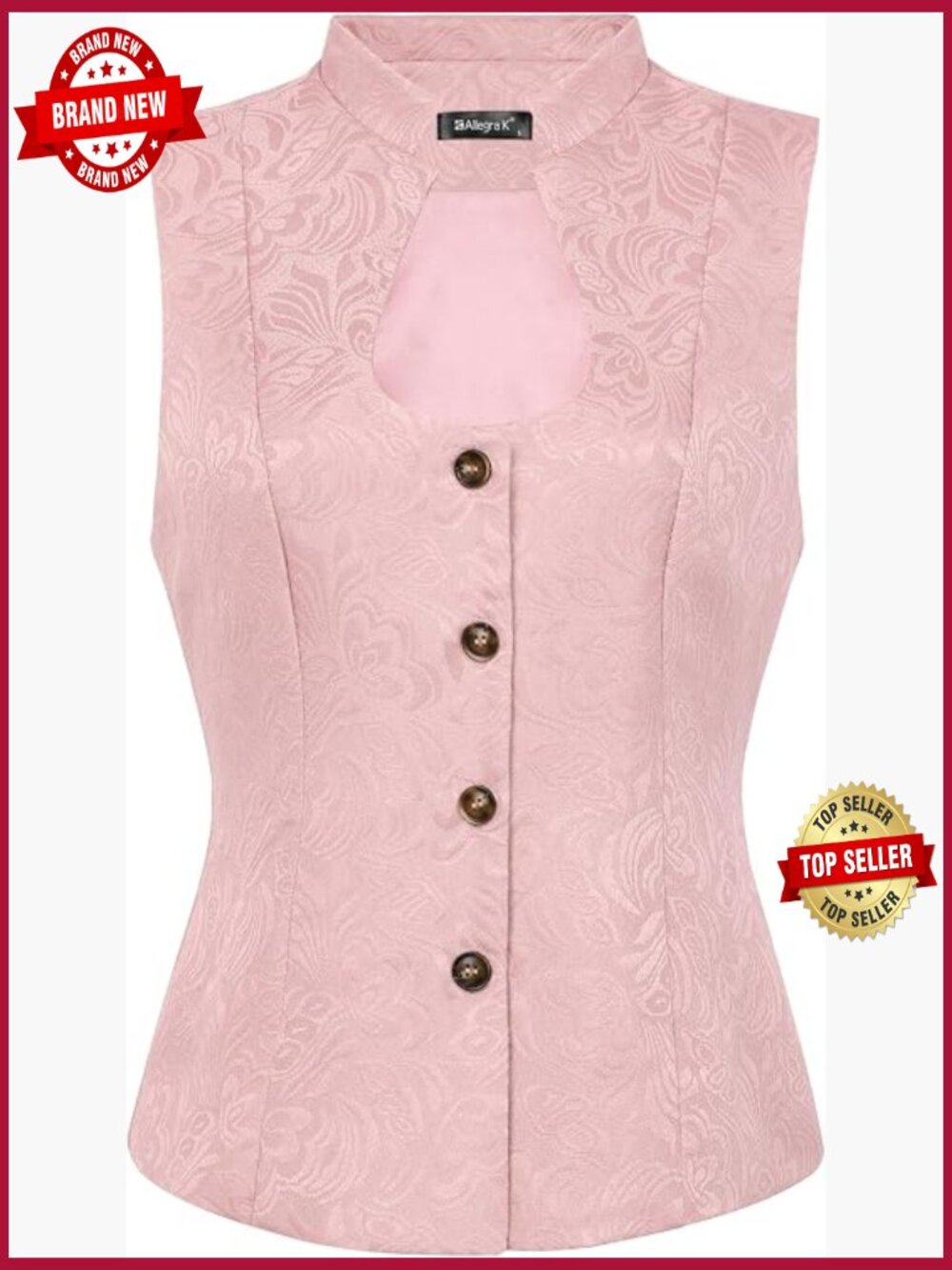 Vintage Jacquard Sleeveless Vest U-Neck Single Breasted Formal Office